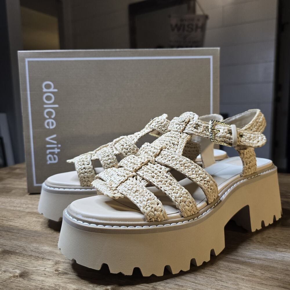 Dolce Vita Latice Platform Sandals Women’s 9.5 Light Natural Raffia NWT